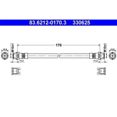 Image de ATE 83.6212 0170.3 Flexible De Frein 170 AUDI: A6 C5 Avant, Berline