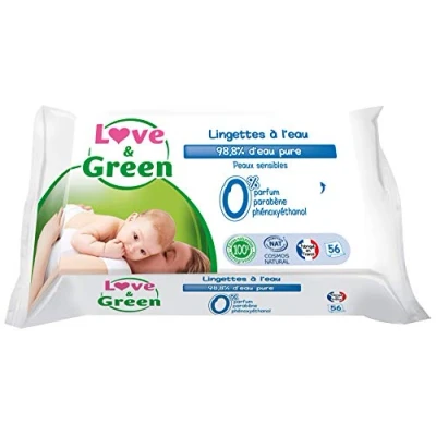Image de Love &amp; Green Lingettes à l&#039;eau pure x56