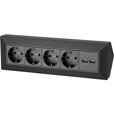 Image de 4 Fach Structure Bloc Multiprises Prise de Courant d&#039;angle + 2X USB Charge 230V 3600W Anthracite