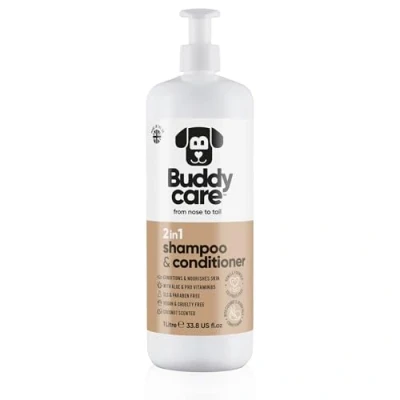 Image de Shampooing et revitalisant 2 en 1 par Buddycare Pratique pour Chien Un Seul Produit avec de l&#039;aloe Vera la provitamine B5 (1L)