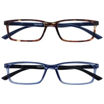 Image de OPULIZE See Lunettes de Lecture Anti Lumière Bleue Pack 2 Montures Étroites Charnières à Ressort Améliore le Sommeil Jeux Ordinateur Écailles Tortue Marron Bleu Hommes Femmes BB9 23 +1.50