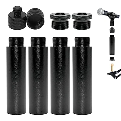 Image de Nizirioo Lot De 4 Extension Pied Micro, Pcs Adaptateurs Filetés Pour Microphone (3/8 Femelle Vers 5/8 Mâle,5/8 3/8 Mâle) Métal Adaptateur Supports Bureau Bras Stand (Noir)
