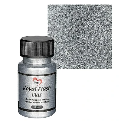 Image de Ideen mit Herz Royal Flash Peinture pour verre, métallisée, avec particules de paillettes les plus fines, 50 ml (argenté)