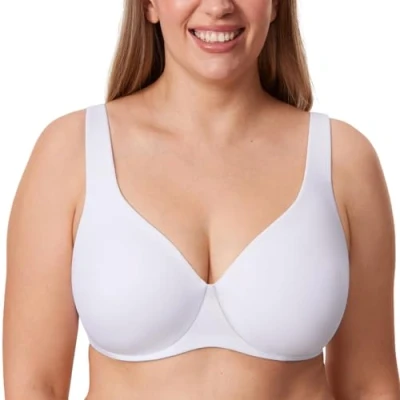 Image de DELIMIRA Femme Soutien Gorge Minimiseur Forte Poitrine Invisible Grande Taille avec Armature Blanc 120B