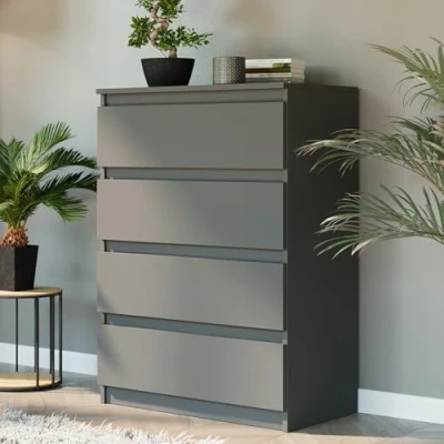 Image de commode de chambre 4 tiroirs 70x40x98 cm Petite d&#039;appoint Meuble rangement Style moderne Anthracite