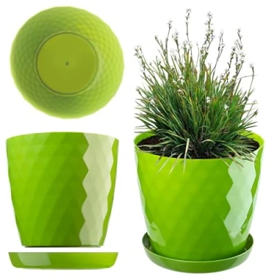 Image de KADAX Pot de Fleurs en Plastique avec Soucoupe Intégrée, Plante pour Une Décoration Florale Moderne dans l&#039;espace Interieur (12 cm, Vert)