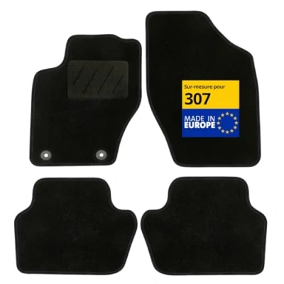 Image de DBS Tapis de Voiture sur Mesure pour 307/307 SW (2000 à 2009) Sol antidérapant Automobile Moquette Galaxy 4 pièces, Noir
