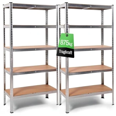 Image de Ondis24 Lot de 2 étagères Thomas en métal, 90 x 40 180 cm (H l), charge maximale : 875 kg, argenté, avec 5 tablettes d’une capacité 175 kg chacune, hauteur réglable, pour charges lourdes