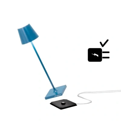 Image de Zafferano Poldina Pro Micro Lampe de Table LED Sans Fil Rechargeable, Température couleur 2200 2700 3000K, IP65 Int/Ext, Aluminium H 27.5cm avec Chargeur Multiple USB (EU/UK/US) Rouge