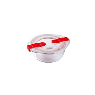 Image de Pyrex Cook &amp; Heat Plat Rond en Verre avec Couvercle Hermétique Spécial Micro ondes Boîte de conservation Cuisinez au four, Conservez et Réchauffez 14 x 12 5 cm