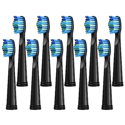 Image de Brossettes de Rechange 10pc Compatible with Fairywill D7/D8/FW507/FW508/FW551/FW2011/FW917/FW959/FW515/Seago SG E9 Brosse à Dents électrique Poils Souple Tete Remplacements (Noir 10)