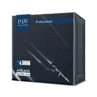 Image de PAW Serviettes Airlaid (40 x 40 cm) I 50 pièces Unicolore Semblable à du tissu Élégante décoration de table HoReCa Pour les occasions comme mariages, fêtes Color: Black