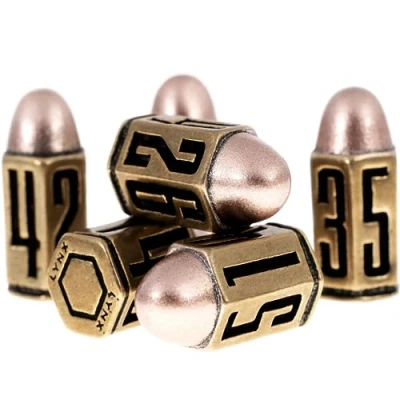 Image de Set de Dés Métal en Forme Balle/Bullet Dice Six JdR D6 Laiton 6 Faces Idéal pour Donjon et Dragon, Warhammer 40k, Jeu Role,D&amp;D, Accessoires RPG/Dungeons &amp; Dragons/DND