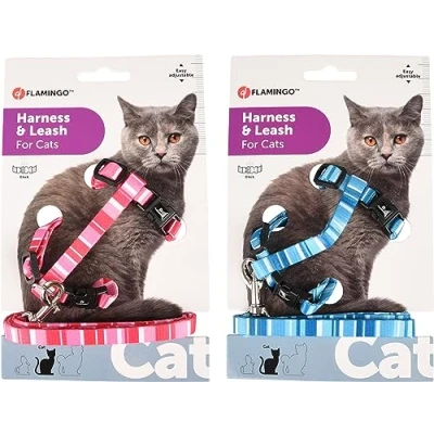 Image de Flamingo Harnais Chat Laisse Chaton réglable 2 Couleurs Alfry Taille Unique, 20 35cm, Gilet refléchissant Respirant Boucle à clic a Un Mousqueton Pas de Choix Couleur Possible