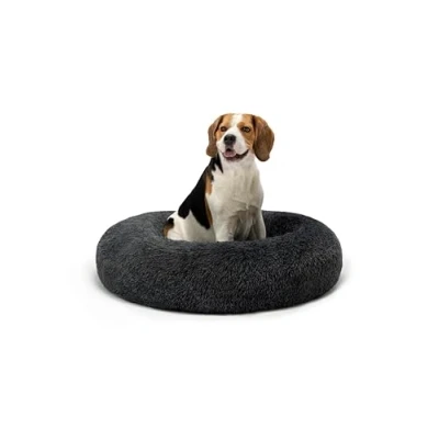 Image de lionto lit Donut pour Chiens et Chats, Rond Moelleux Petits Grands Animaux domestiques, Ø80 cm, Chats en Peluche Doux, Coussin Chien avec Rembourrage Extra épais, Gris foncé