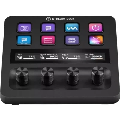 Image de Elgato Stream Deck +, console de mixage, interface production en direct et studio, pour créateurs contenus, streaming gaming, avec ruban tactile, boutons touches LCD, compatible Mac, PC