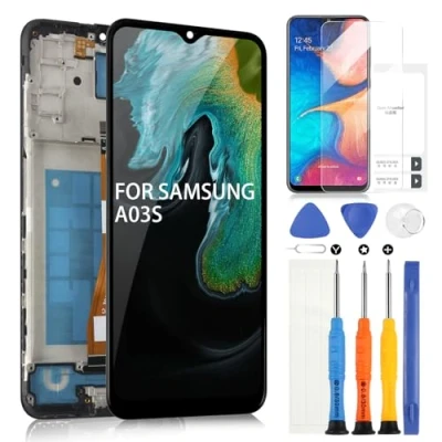 Image de Écran LCD pour Samsung Galaxy A03s A037A A037G Display Digitizer Touch Screen Assembly avec outils (162 mm, pas A037U A037F A037M et A03,Noir cadre)
