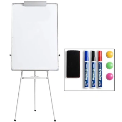 Image de DOEWORKS 90 cm x 60 Tableau blanc trépied, de chevalet effaçable à sec/tableau feuilles mobiles, panneau support réglable en hauteur
