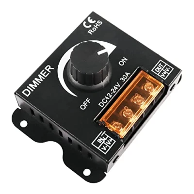 Image de MEIRIYFA Régulateur d&#039;intensité PWM pour bande lumineuse LED DC 12 V 24 30 A avec bouton marche/arrêt et boîtier en aluminium 5050 3528 réglable
