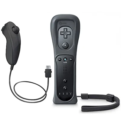 Image de OSTENT Télécommande 2 en 1 intégrée à Motion Plus + Nunchuk pour Nintendo Wii Game Noir