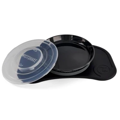 Image de Twistshake Ensemble de Vaisselle pour Bébé Mini Assiette Ventouse + Set Table (31x17) sevrage sans BPA d&#039;entraînement en 3 Parties 6 mois+ Noir