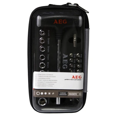 Image de AEG 005069 Coffret d&#039;Embouts et Poignée (Embouts hexagonaux, 6 pans, Tournevis plats cruciformes)