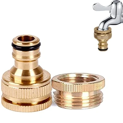 Image de Connecteur de robinet en Laiton Jardin, 1/2 Pouce et 3/4 2 1 adaptateur Femelle à Fente pour raccords tuyau d&#039;arrosage, fileté d&#039;eau