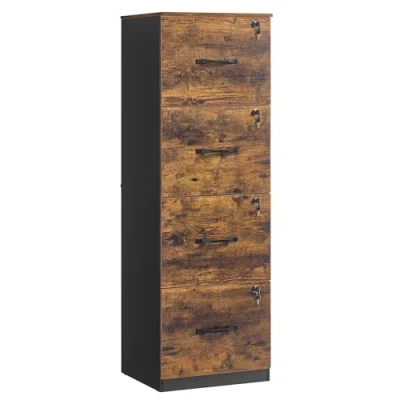 Image de VASAGLE Meuble de Bureau, Rangement, Support pour Imprimante, avec 4 Tiroirs Verrouillables, Tringles Réglables, Compatible Formats A4, Marron Rustique et Noir d&#039;encre OFC082K02
