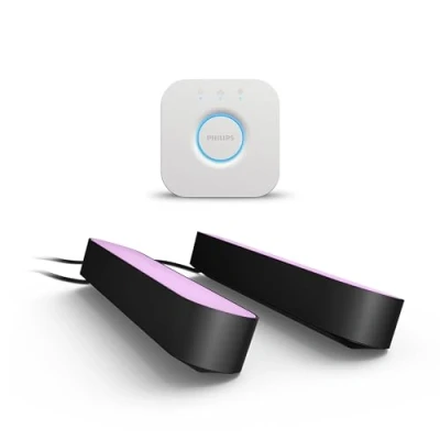 Image de Philips Hue Play Pack White &amp; Color Ambiance, Noir et Bridge, de 2, Kit base, fonctionne avec Alexa, Google Assistant Apple Homekit