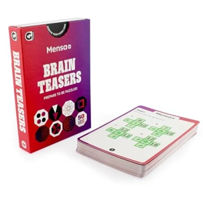 Image de Ginger Fox Jeu de cartes officiel Mensa Brainteasers Challenge Préparez vous à être puzzle Comprend 50 double face