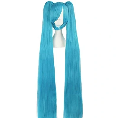 Image de MapofBeauty 2 Clips Sur Queues de Cheval Mode Longue Droite Cosplay Lolita Perruque (Cyan Bleu)
