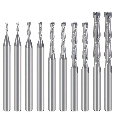 Image de EU Hozly 1 mm 1,5 2,0 2,5 en carbure de tungstène 3.175 2 Flûte Spirale Fraise CNC Gravure Bits routeur