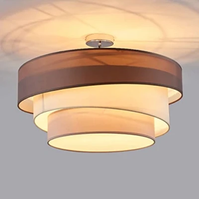 Image de Lindby Plafonnier Tissu Melia à intensité variable (Moderne) en Marron Textile e. a. pour Salon &amp; Salle manger (à 3 lampes, E27), Luminaire Plafonnier, Lampe Plafond, Eclerage Eclairage