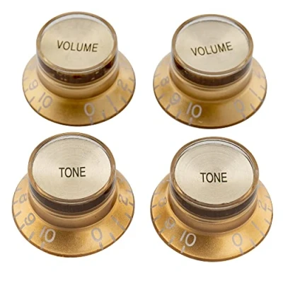 Image de Musiclily Pro Métrique 18 Splines Boutons Top Hat Reflector 2 Volume Tone Knobs pour l&#039;Asie Import Guitare Basse Split Shaft Pots, Doré avec Sommet