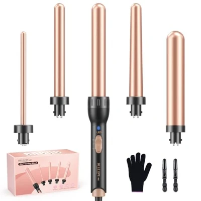 Image de BESTOPE MIX Fer à boucler 5 en 1 céramique avec différents embouts pour grandes et petites boucles Chauffage rapide de 9 32 mm 2 températures réglables cheveux longs courts