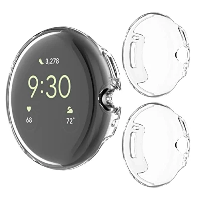 Image de GIOPUEY [2 Pièces Coque Compatible avec Google Pixel Watch 1/2/3 41mm, Soft TPU, Shock Resistant, 41mm Etui Transparent+Transparent
