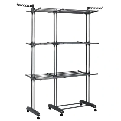 Image de JE CHERCHE UNE IDEE, ME0080, Étendoir Extensible 35M 3 étages, idéal pour familles Nombreuses, Design Compact et Robuste, Facile à Utiliser, Couleur Gris, Parfait buanderie