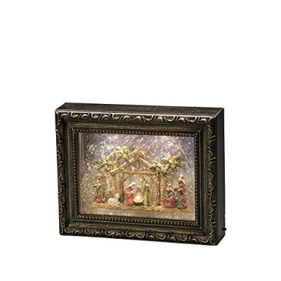 Image de Konstsmide 4358 000 Cadre photo LED avec crèche, rempli d&#039;eau, minuterie 5 h, 2 diodes blanc chaud, fonctionnement à piles, intérieur 24,5 x 5,5 19,5 cm