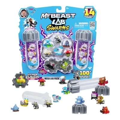 Image de MrBeast LAB Swarms Collection Hyper Fusion, Collectionne + de 100 créatures Uniques, Coffret Méga labo avec 14 Micro créatures, Autocollants et 4 Capsules Fusion pour créer Ton
