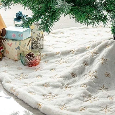 Image de Deggodech 78cm Jupe de Sapin Noël en Peluche Blanc Couvre Pied Noel avec Or Flocons Neige Arbre Décorations d&#039;arbre Tapis (Or, 78cm/31inch)