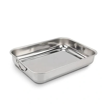 Image de ROSSETTO Plat à four INOX Rectangulaire avec Poignées 35cm x 26cm de Cuisson en Acier Inoxydable Bac Lasagne