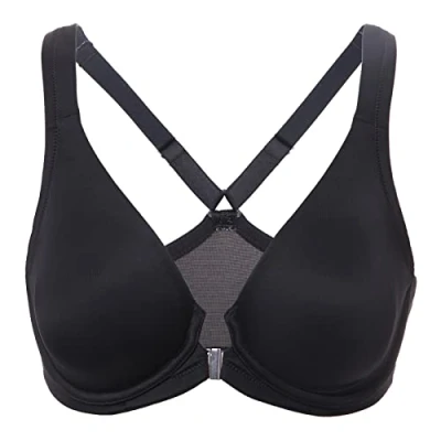 Image de DELIMIRA Soutien Gorge Fermeture Devant Grande Taille avec Armature Decollete Plongeant Dos Nageur Non Rembourré Noir 105C