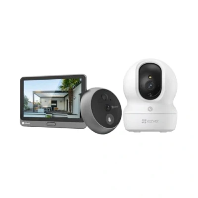 Image de EZVIZ Judas de Porte et Camera Surveillance Kit, Visiophone Connecté Interphone Vidéo, Numerique 4.3’’ Écran Tactile Batterie 4600mAh Detection Humaine Audio Bidirectionnel,CP4 1080P CP1 Pro