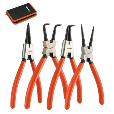 Image de ValueMax Jeu de 4 Pinces à Circlips, Pince pour Circlip Interne et Externe avec Sac, Longueur 180mm, Taille la Pointe 1,6 mm