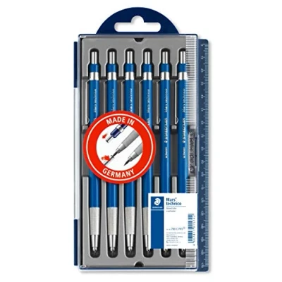 Image de Staedtler Mars Technico, porte mines bleus de 2 mm avec indication degré réglable pour artistes et professionnels, Boîte plastique 6 mines, 780 C PR5