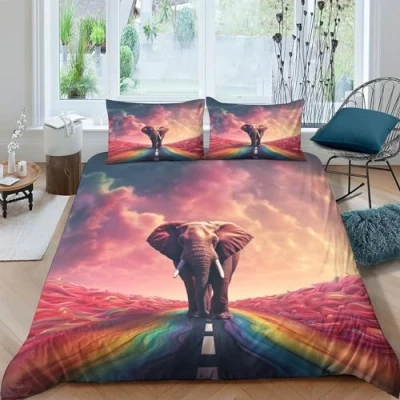 Image de Éléphant Bedding 3 Pièces Animal Decorative Duvet Cover Set with Pillow Shams Soft Brushed Microfiber Fabric Wrinkle,Shrinkage And Fade Resistant Easy Care Luxury double（200x200cm）