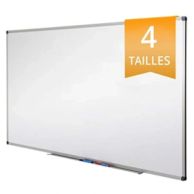 Image de Tableau Blanc mural cadre en aluminium surface laquée anti rayure Magnétique Arrière métal, Porte marqueurs, kit de fixation inclus effaçable aimanté Série PRO Office Marshal, 60x45cm