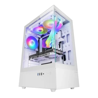 Image de MARS Gaming MC XO, Boîtier ATX, Double Verre Trempé Continu 90, Ventilateur FRGB 12cm, Système Refroidissement SIDECOOL, Semitour PC avec Design Chambre, Grande Capacité Interne, Blanc