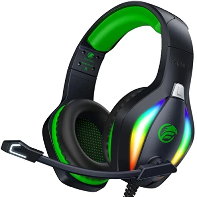 Image de Fachixy 「2024 New」FC100 Casque Gaming pour PC/PS4/PS5/Xbox/Mac/Nintendo Switch, Gamer PS4 avec Lumière RVB, PS5 Micro, Antibruit Prise Jack 3,5 MM Vert
