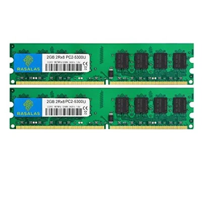 Image de Rasalas 4GB Kit (2x2GB) PC2 5300 DDR2 667 Udimm 2RX8 1.8V CL5 240 Pin Non ECC Unbuffered Desktop Computer RAM Memory
